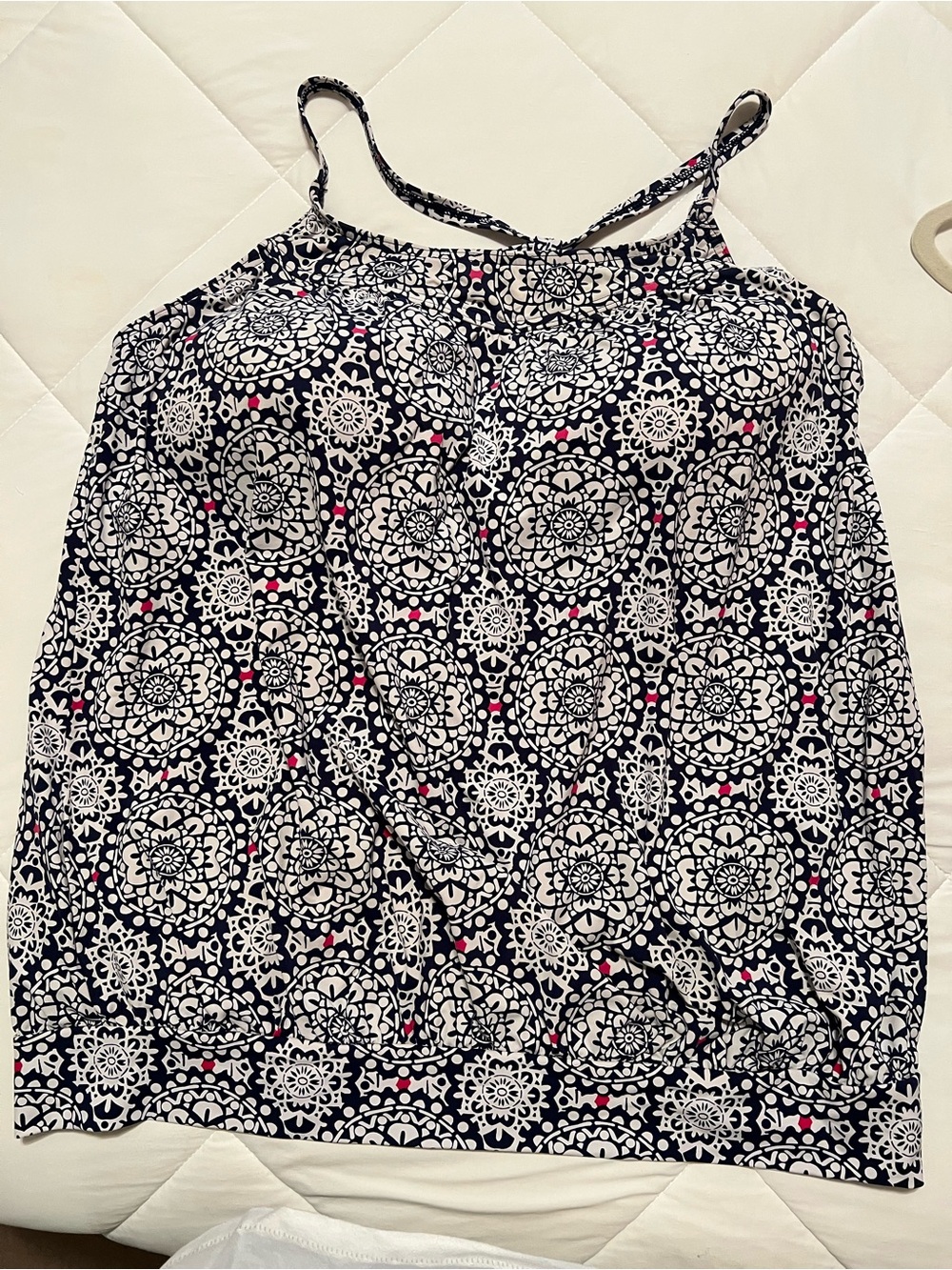 Women’s Navy & White Patterned Spaghetti Strap Swim Top